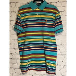 Polo by Ralph Lauren Men's Polo Shirt Size M Multicolor Stripes with Orange Logo